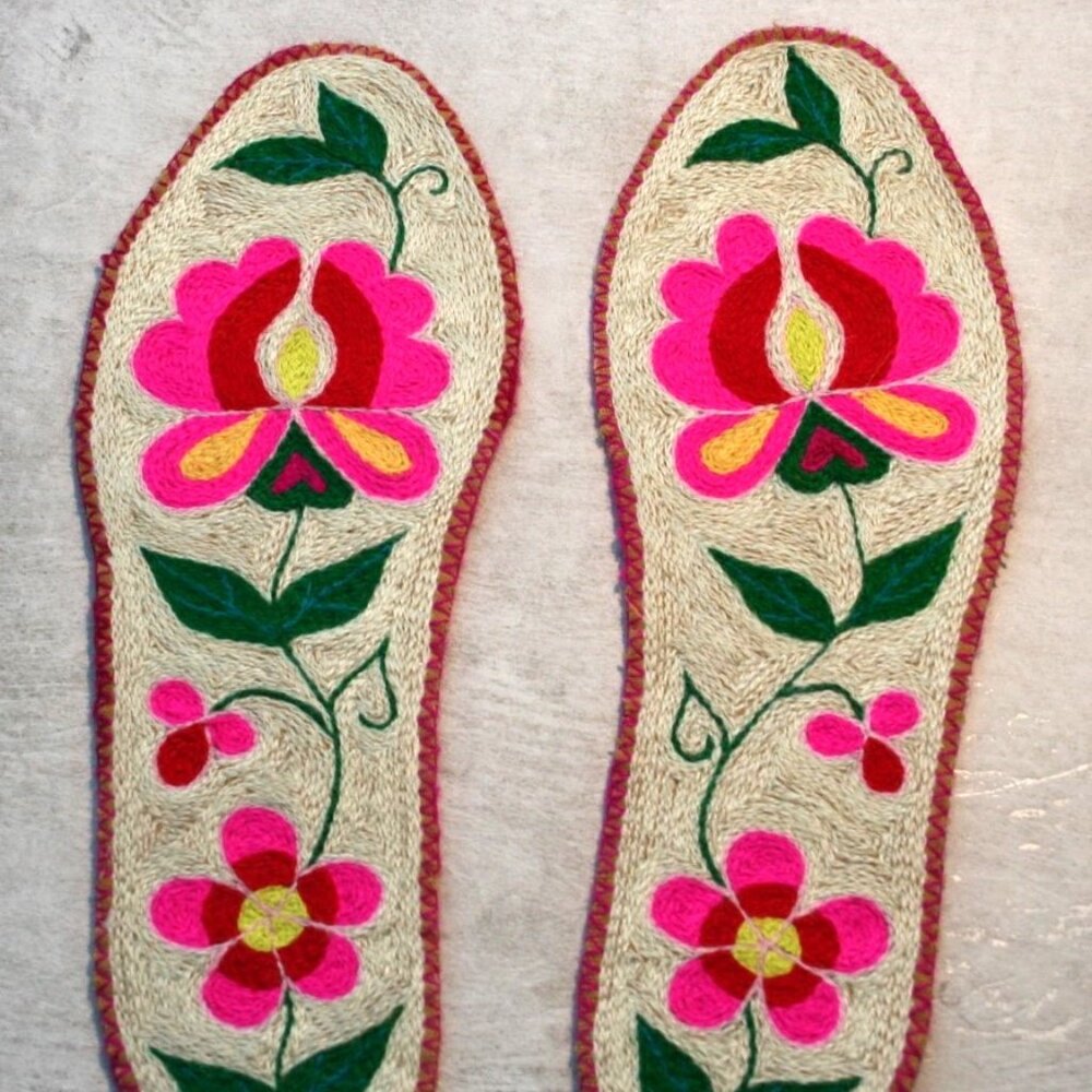 Chinese traditional embroidered shoe inserts, featuring a floral design